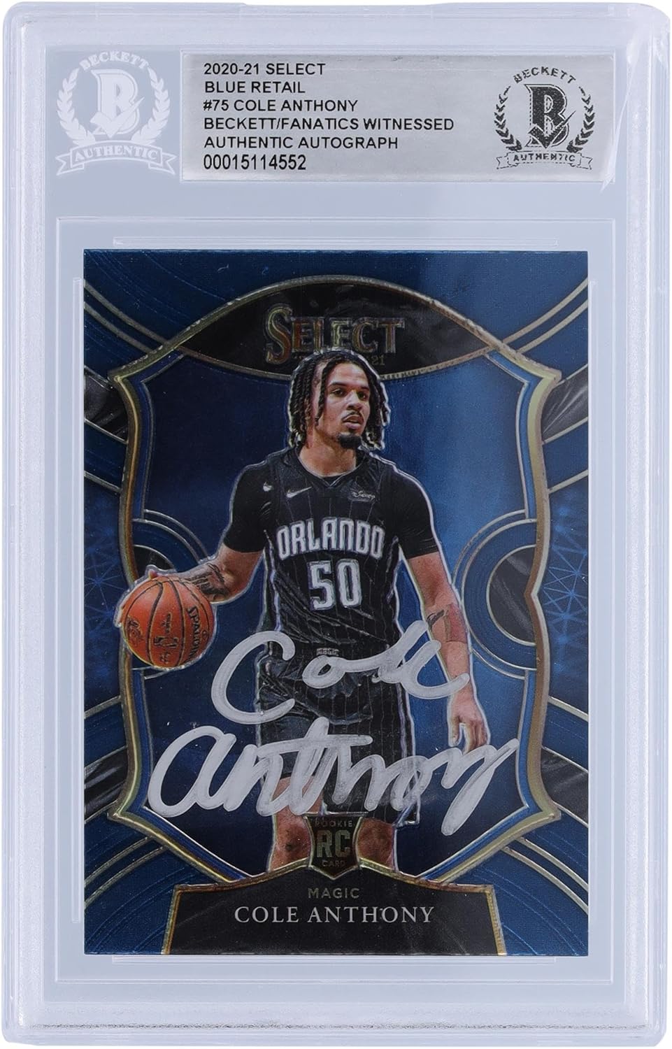 Cole Anthony Orlando Magic Autographed 2020-21 Panini Select Retail Variation #75 Beckett Fanatics Witnessed Authenticated Rookie Card - Basketball Slabbed Autographed Rookie Cards