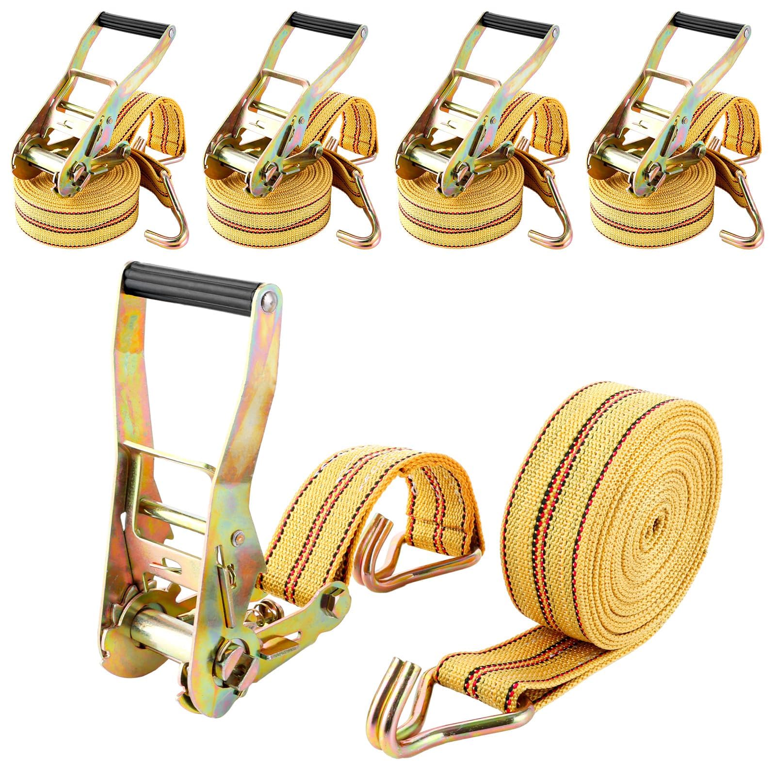 ASelected 4 Jeux de 6M×50MM Sangle d'arrimage à Cliquet, Sangle a Cliquet avec Crochet en Polyester, Sangles de Serrage avec Tendeur à Cliquet pour Remorque, Moto, Voiture