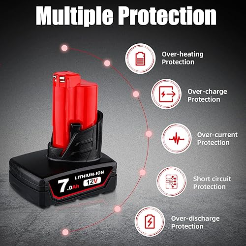 Miniatura 5 de Paquete de 2 piezas de repuesto de iones de litio de 12 V 7.0 Ah 48-11-2460 para batería de 12 V Milwaukee 48-11-2410 48-11-2420 48-11-2411