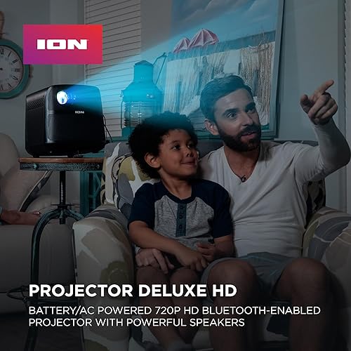 Miniatura 6 de ION Proyector LED portátil para exteriores con altavoces de 70 W, Bluetooth, batería recargable, micrófono, conexiones USB y HDMI, 720P HD