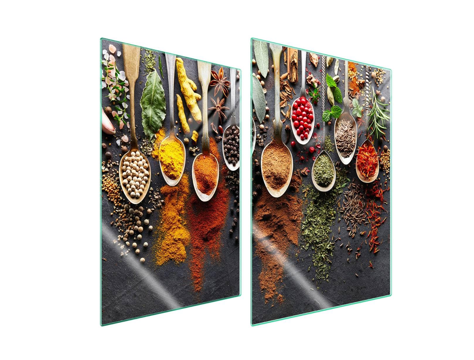 TMK ArtDeko Placa protectora de vitrocerámica 35 x 52 cm 2 piezas cocina eléctrica universal para inducción protección contra salpicaduras tabla de cortar de vidrio templado, Especias