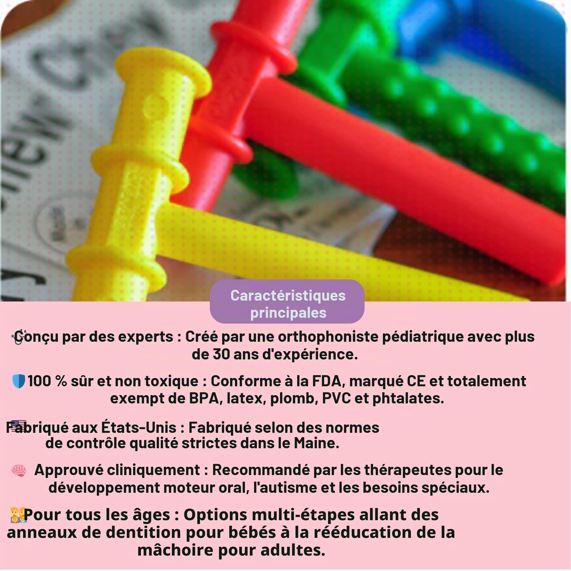 Chewy Tubes - Outil à mâcher à moteur oral, sûr, non toxique, sans latex et sans phtalate, rouge
