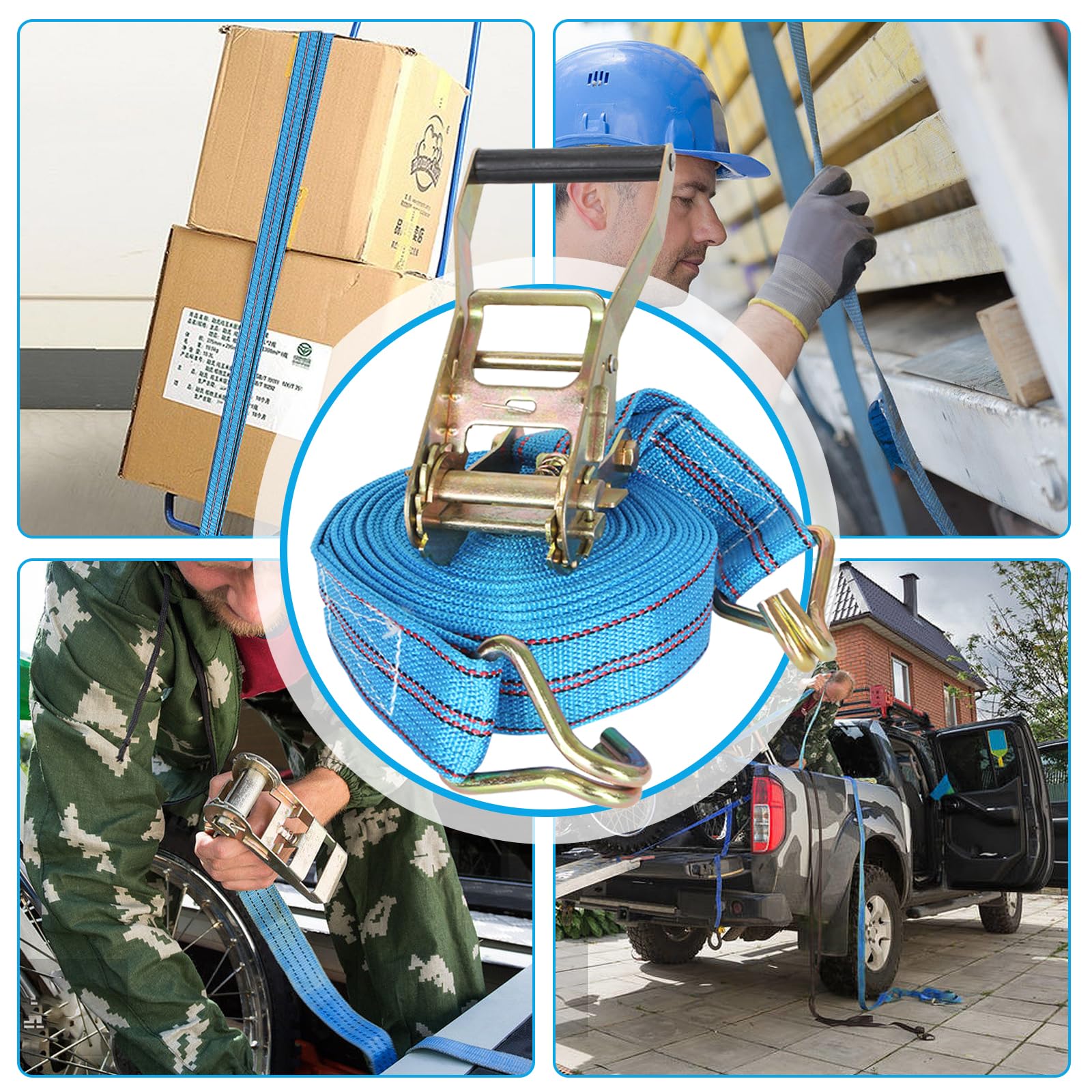 2 sangles à cliquet de 3000 kg, Sangle d'ancrage avec tendeur à cliquet et crochets 10 m, sangle à cliquet 50 mm, sangle de tension à cliquet, Sangle de fixation à cliquet Ratchet