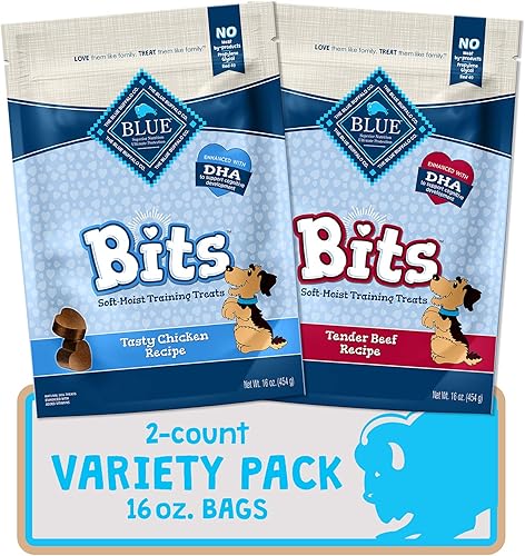 Miniatura 10 de Blue Buffalo Blue Bits Natural Soft Moist Training - Recompensas para perros, recetas de carne de res, salmón, pavo y pollo, paquete variado de 4
