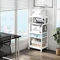 Vista 3 de 4 Tier White Printer Stand Table with Adjustable Shelves, Movable Printer Shredder Stand with Wheels for Home Office Storage and Organization