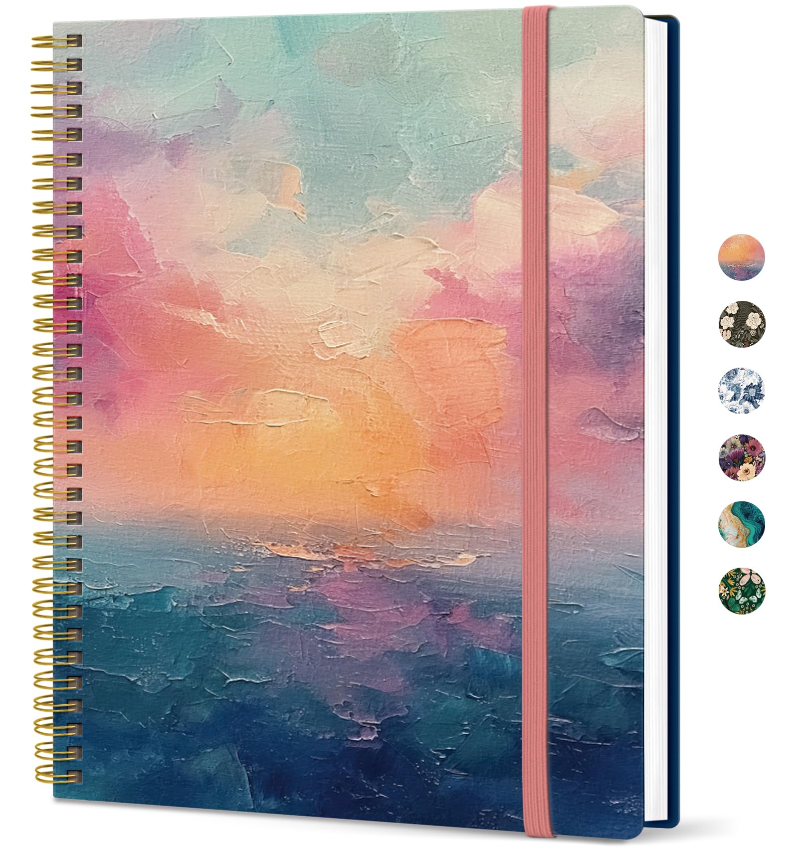 Aesthetic Lined Spiral Journal Notebook For Women, 8.5"x11" Cute Large Notebooks for Work & Note Taking, Hardcover College Ruled Journaling Notebook for Writing, Plastic Cover, Sunset