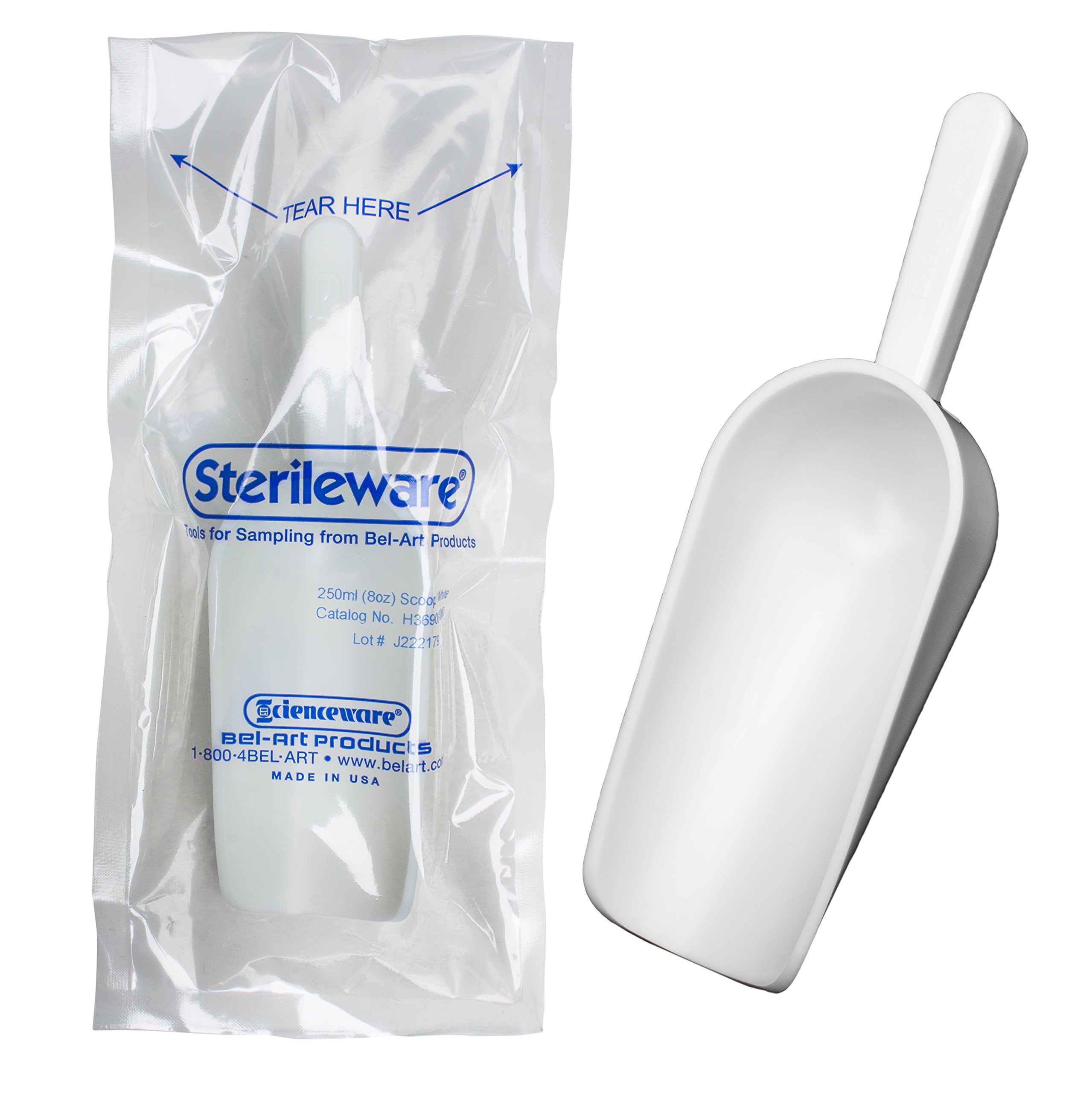 SP Bel-Art Sterileware Sterile Sampling Scoop; 250ml (8oz), White, Plastic, Individually Wrapped (Pack of 10) (H36906-0010)