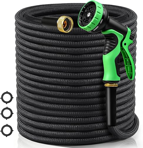 50FT Garden Hose Non-Expanding Flexible Water Hose With Sprayer Nozzle Lightweight Portable High Pressure Kink Resistant & Leakproof Durable Black Pipe For Garden Yard Lawn