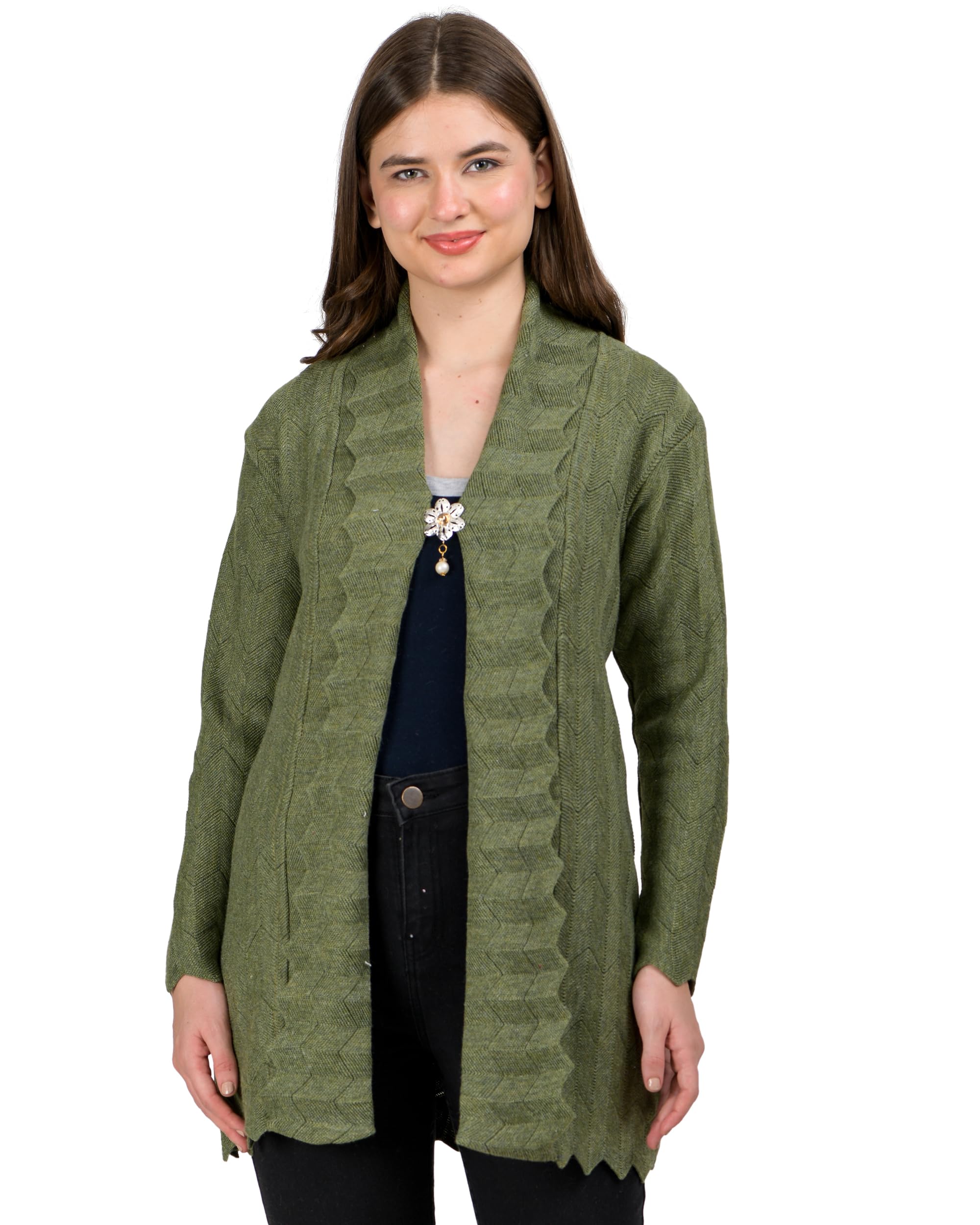 ladywillington Lady Willington Women Woolen Collar Neck Shrug Heavy Rainbow Fabric Cardigans Winter Wear Pure Wool Shrugs for Women Free Size Long Cotty Fully Warm Shrugs-picture-11