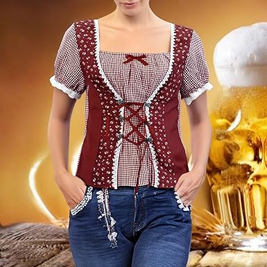 German Traditional Blouse Women's German Dirndl Blouse - Bavarian Oktoberfest Costume Top With Hollow Lace Design Oktoberfest Blouse Women