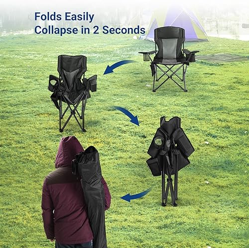 Miniatura 9 de AsterOutdoor - Silla plegable de campamento acolchada con portavasos grandes, organizador lateral y bolsillo trasero para exteriores, campamento,