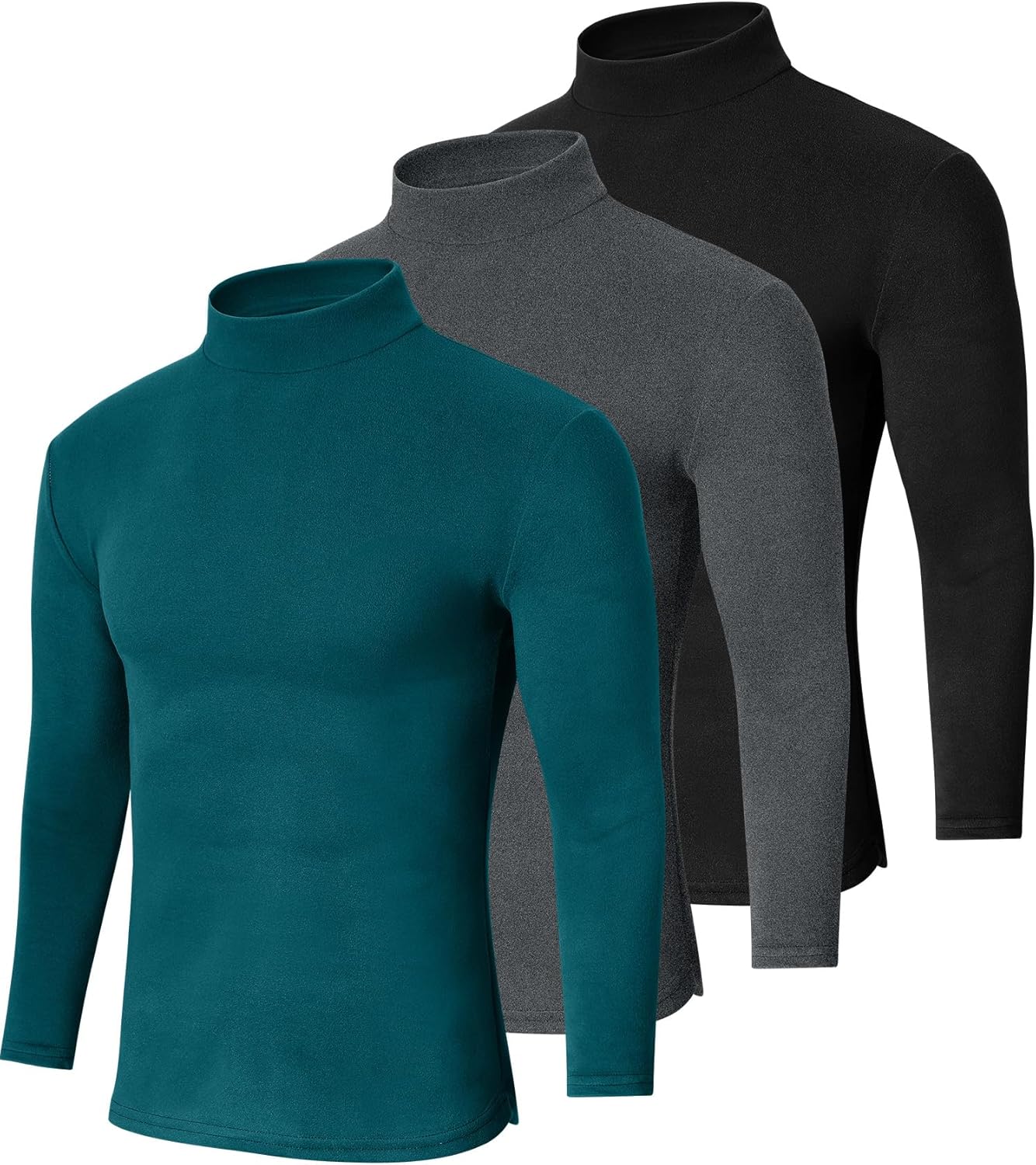 Cutecrop 3 Pack Men Mock Turtleneck Long Sleeve Shirts Double Sided Fleece Lined Thermal Pullover Basic Undershirt Layer Top