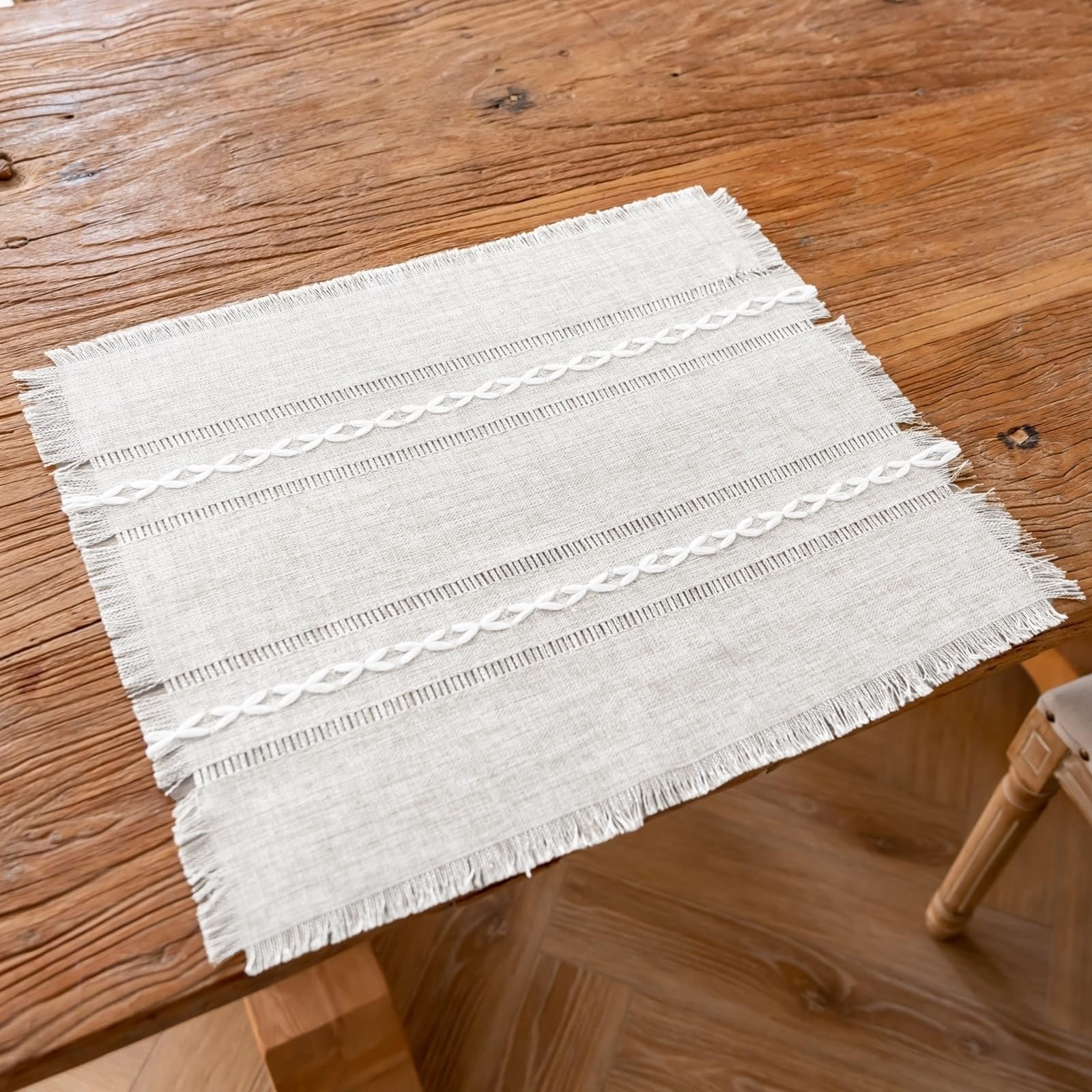 Placemat Set of 6, Placemats - Juego de 6 tiras huecas tejidas de color beige y blanco para cocina y comedor (38 x 45 cm)