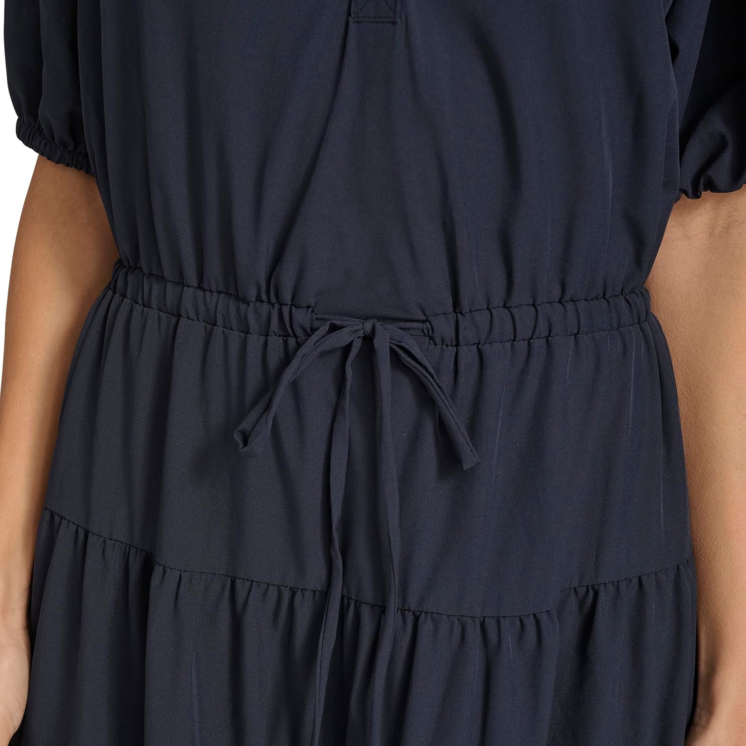 Calvin Klein Womens Short Balloon Sleeve Split Neck Tiered A-line Midi Dress - Image 6