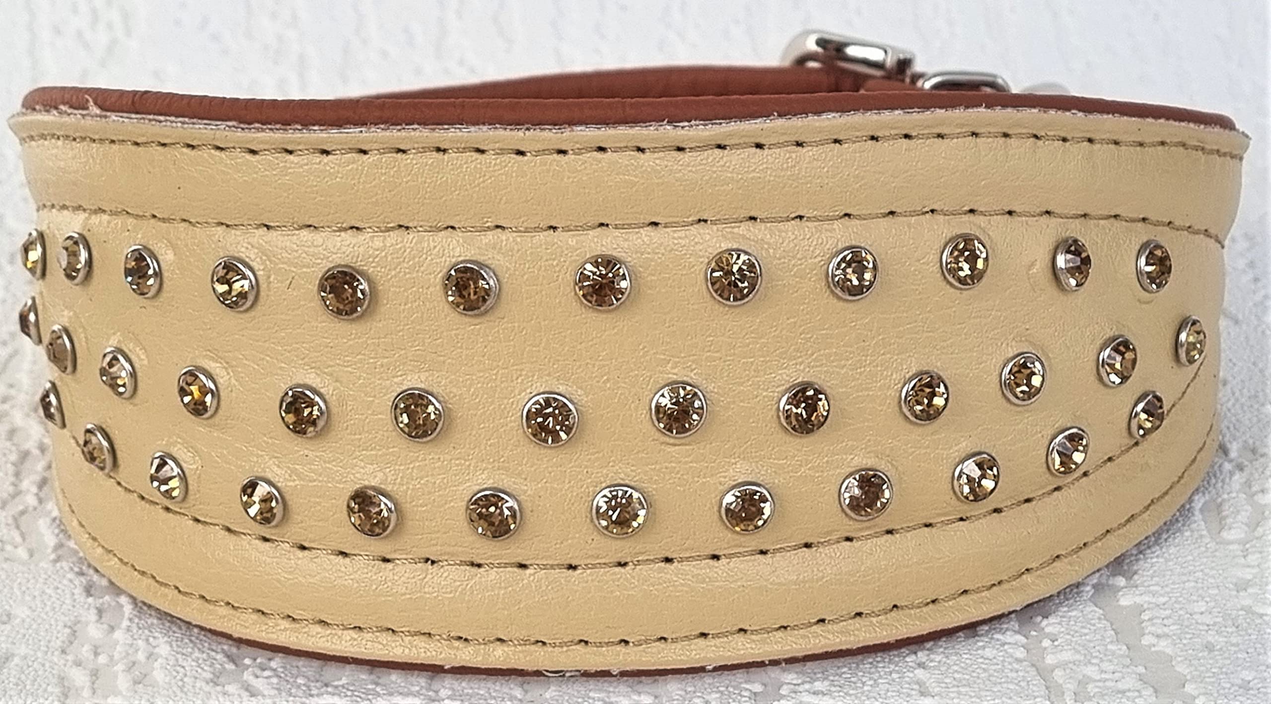 WINDHUND Lederhalsband Mit Kristallen – Halsumfang 33–38 Cm, 60 Mm Breit, Schwarz-weiß