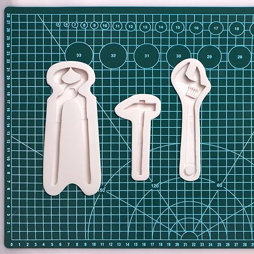Miniatura 6 de Herramientas de mano moldes de silicona para chocolate, 3 paquetes de llaves de martillo grandes, alicates, herramientas de construcción, moldes de