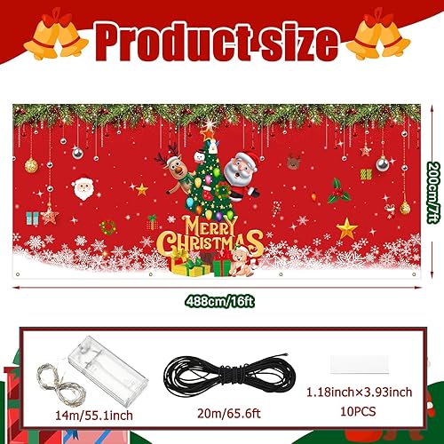 Miniatura 2 de Cartel de árbol de Navidad de 7 x 16 pies para puerta de garaje, decoración de fondo grande de Navidad con tira de luces LED, decoración de puerta