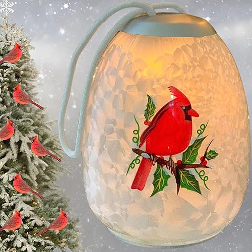 Miniatura 3 de Adorno de Navidad LED cardenal, pájaro rojo con luces LED que cambian de color lento, adornos de Navidad con globo de cristal, 5 pulgadas de alto