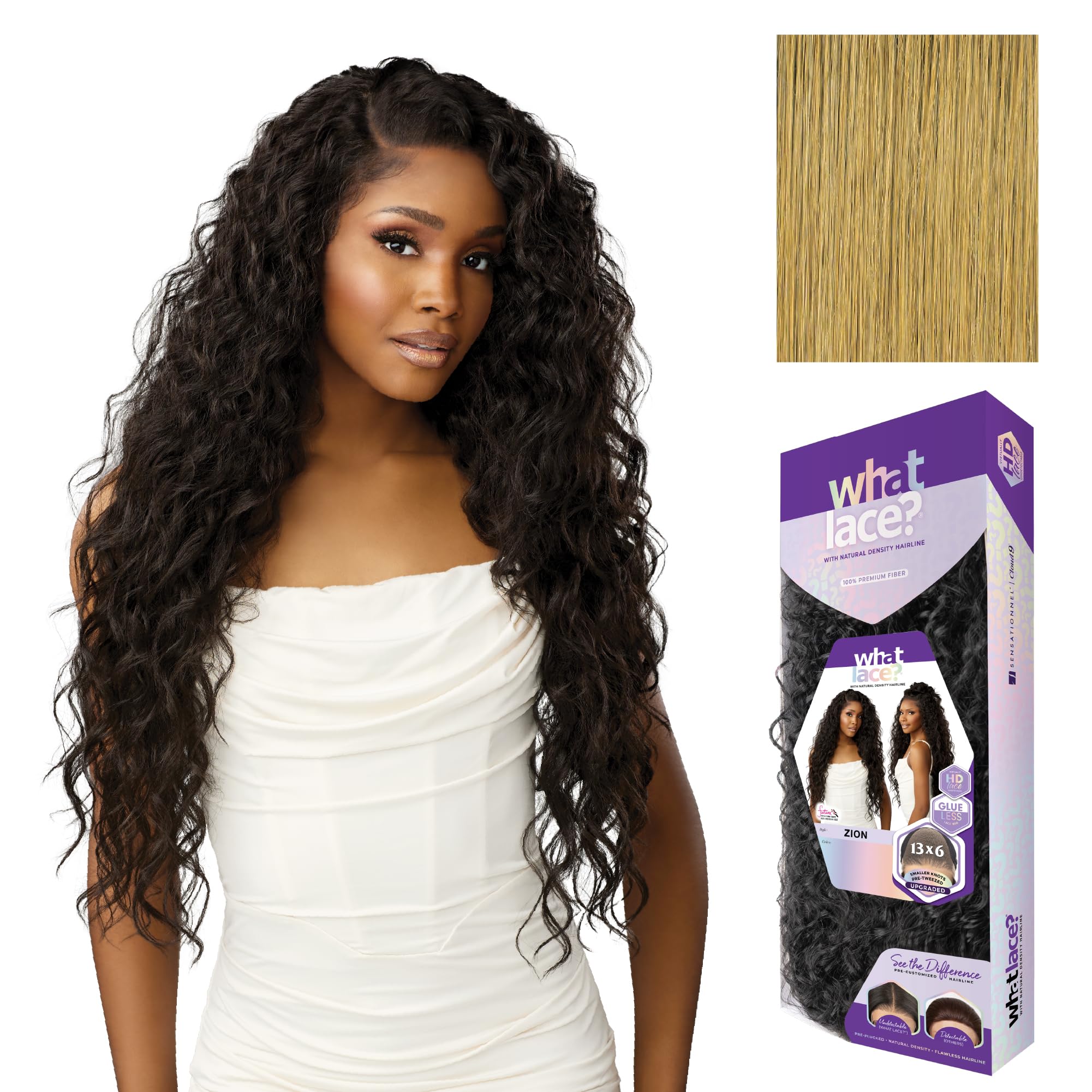 Sensationnel What Lace 13X6 Wigs - Zion Lacefrontal Hand Tied Glueless Synthetic with Natural Density Pretweezed Hairline (CARAMELBLONDE)
