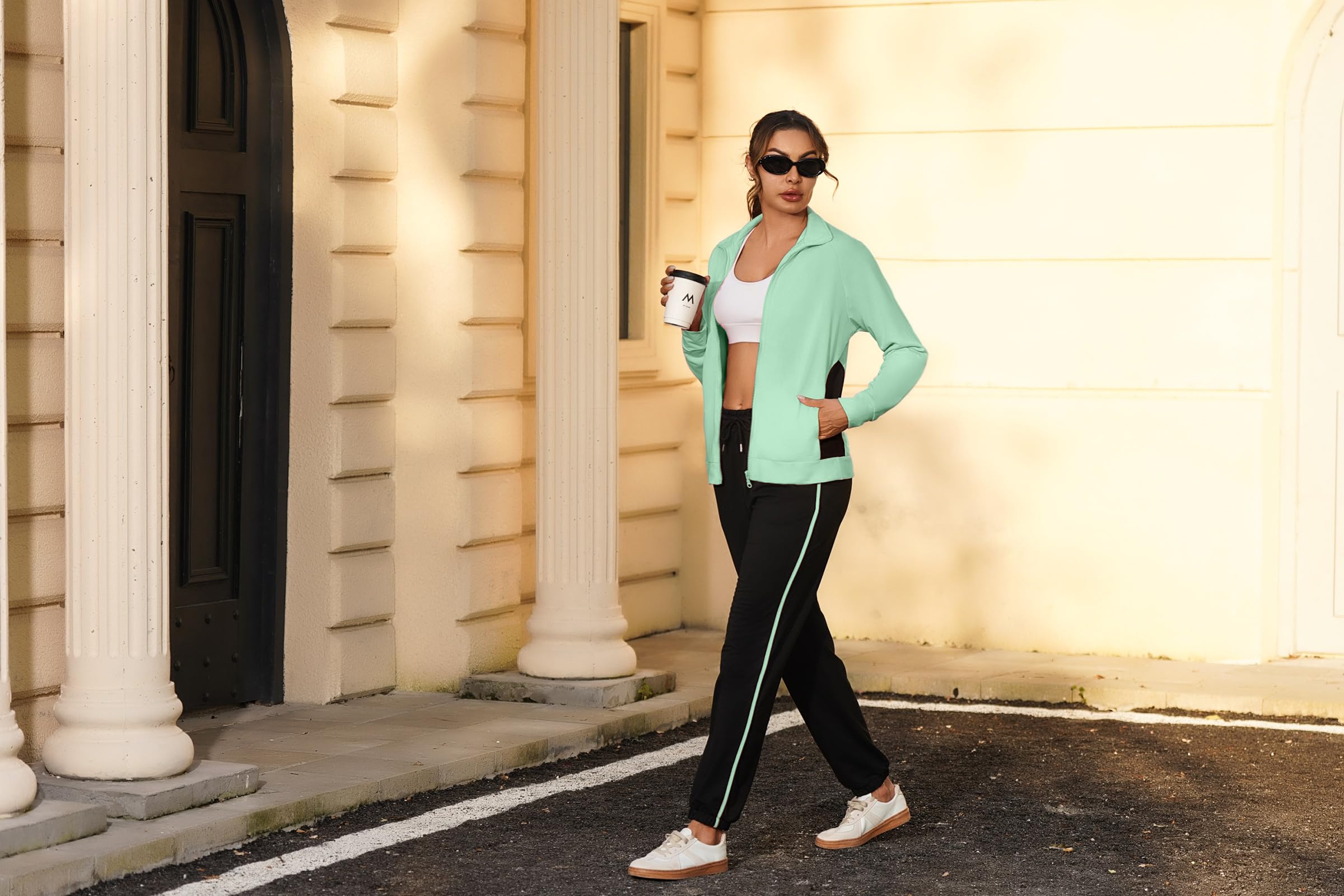 Uniexcosm Jogginganzug Damen Set Lang Trainingsanzug Zweiteiler Frauen Farbkontrast Freizeitanzug Langarm Reißverschluss Tracksuit & Sporthose Sportanzug