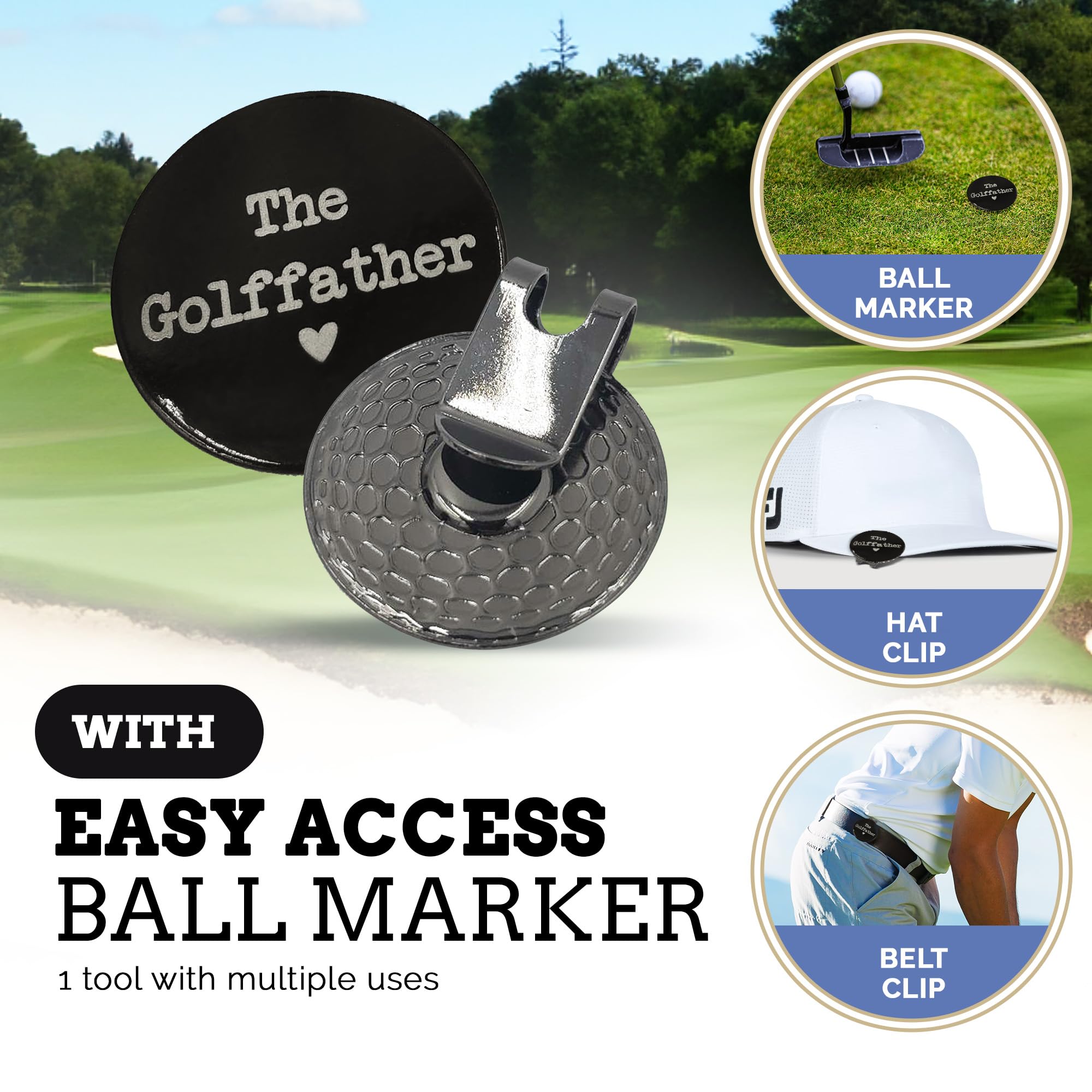 Pretty Inappropriate Mejor padrino por Par The Golffather Herramienta Divot y marcador de pelota de golf con clip para sombrero