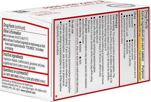 Miniatura 13 de Tylenol Tabletas de fuerza regular, analgésico de paracetamol y reductor de fiebre, 100 unidades
