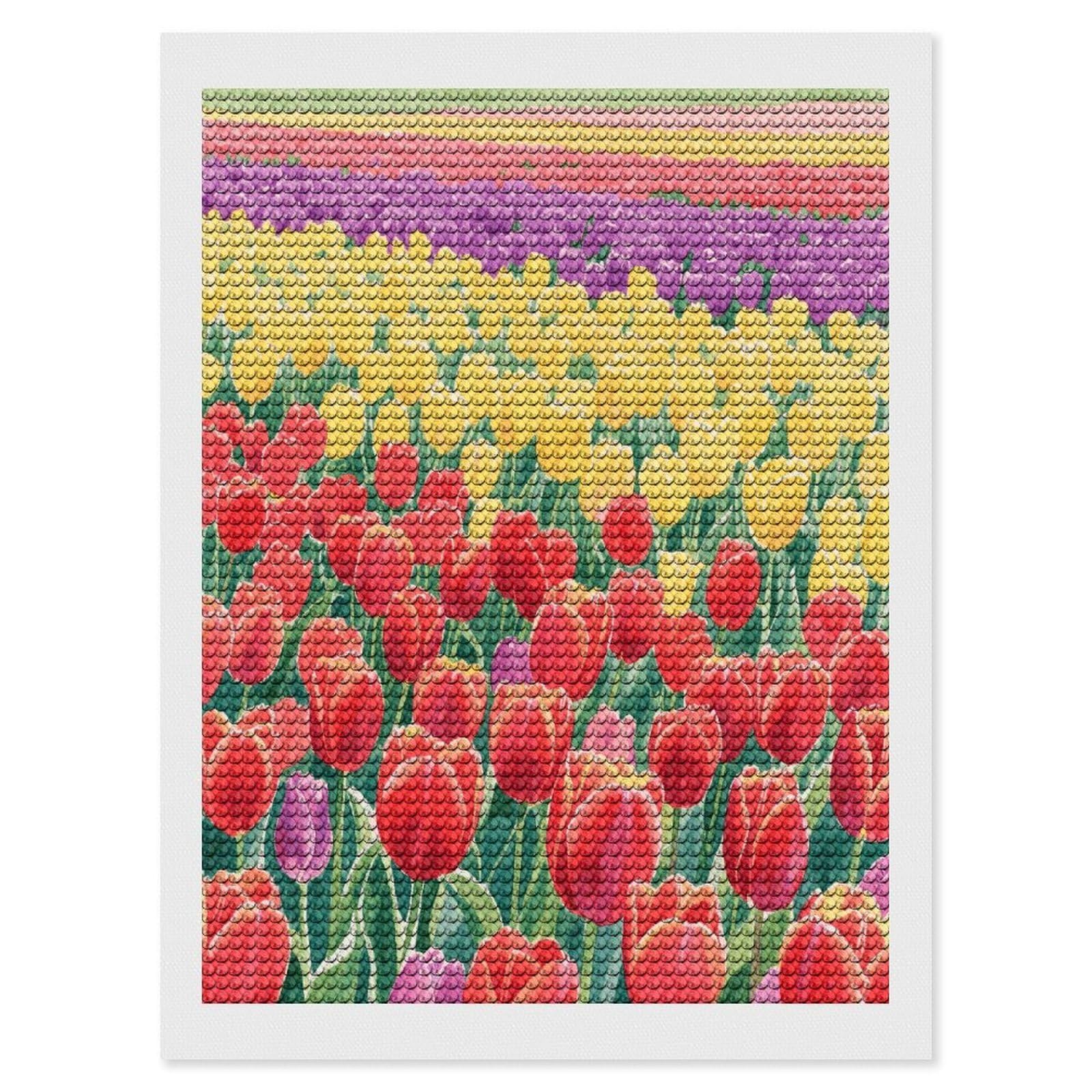 FekiLoot Tulip Field Paint by Numbers Kit for Adults Beginner DIY Diamond Dots Paintings Round Full Drill Diamond Art Kits Picture Diamond Art Painting Kits for Home Decor 12"x16"