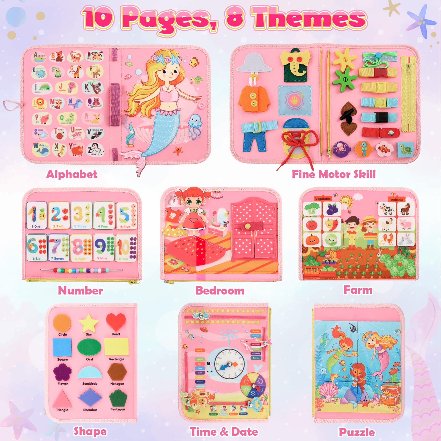 Gontence Busy Board - Giochi Bambini 2 3 Anni - Giochi Montessori 1 Anno - Giochi Educativi 3 4 5 Anni - Regalo Bambina Femmina - Sensoriale Pannello