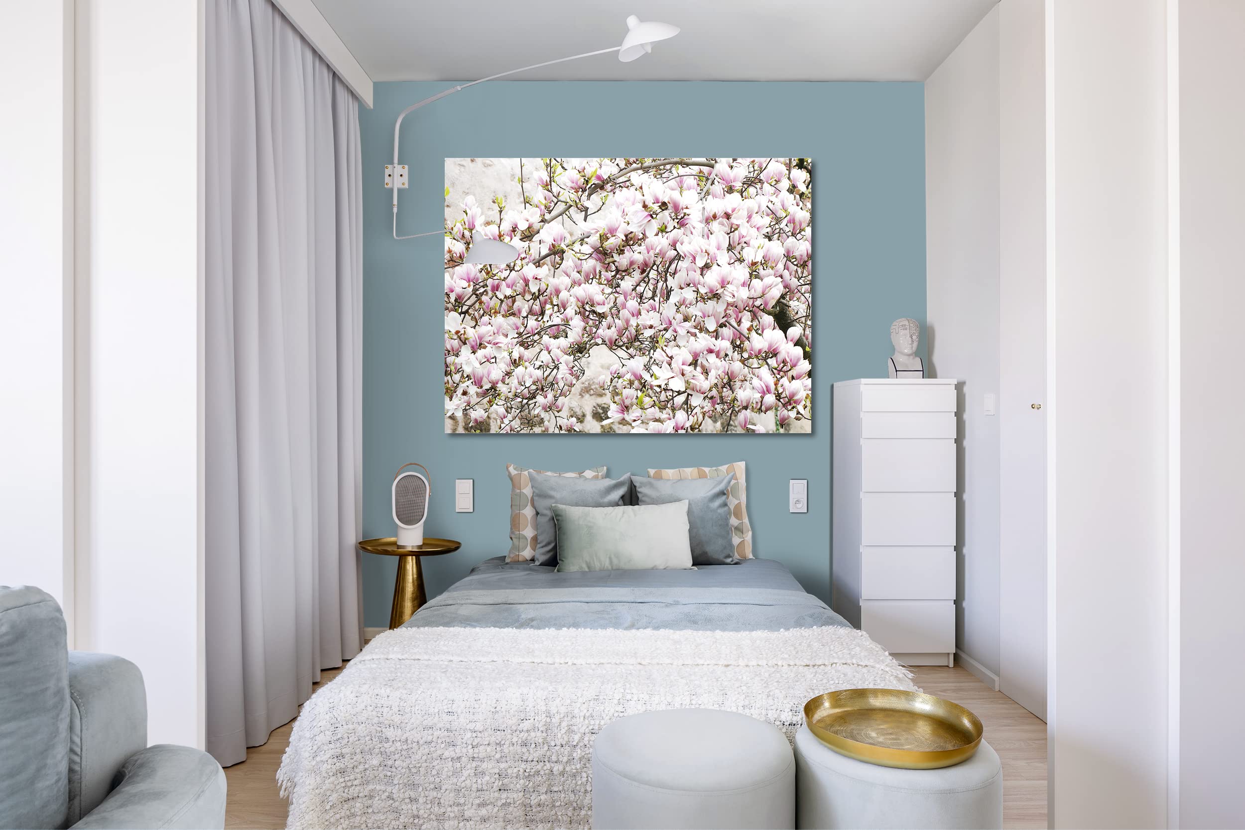 Glücksvilla - Albero di magnolia (tela 2 cm, 60 x 40 cm) | varie misure - quadro murale orizzontale - giardino fiori fioritura pianta natura botanica albero ramo