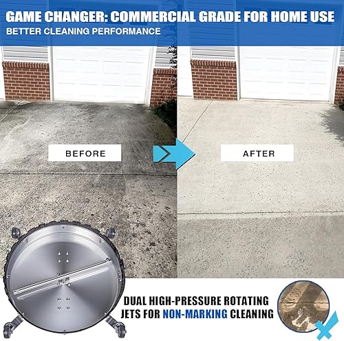 Miniatura 2 de MEKOH Limpiador de superficie de 24 pulgadas, limpiador de superficies de acero inoxidable de 4500 PSI con ruedas, accesorio de lavadora eléctrica