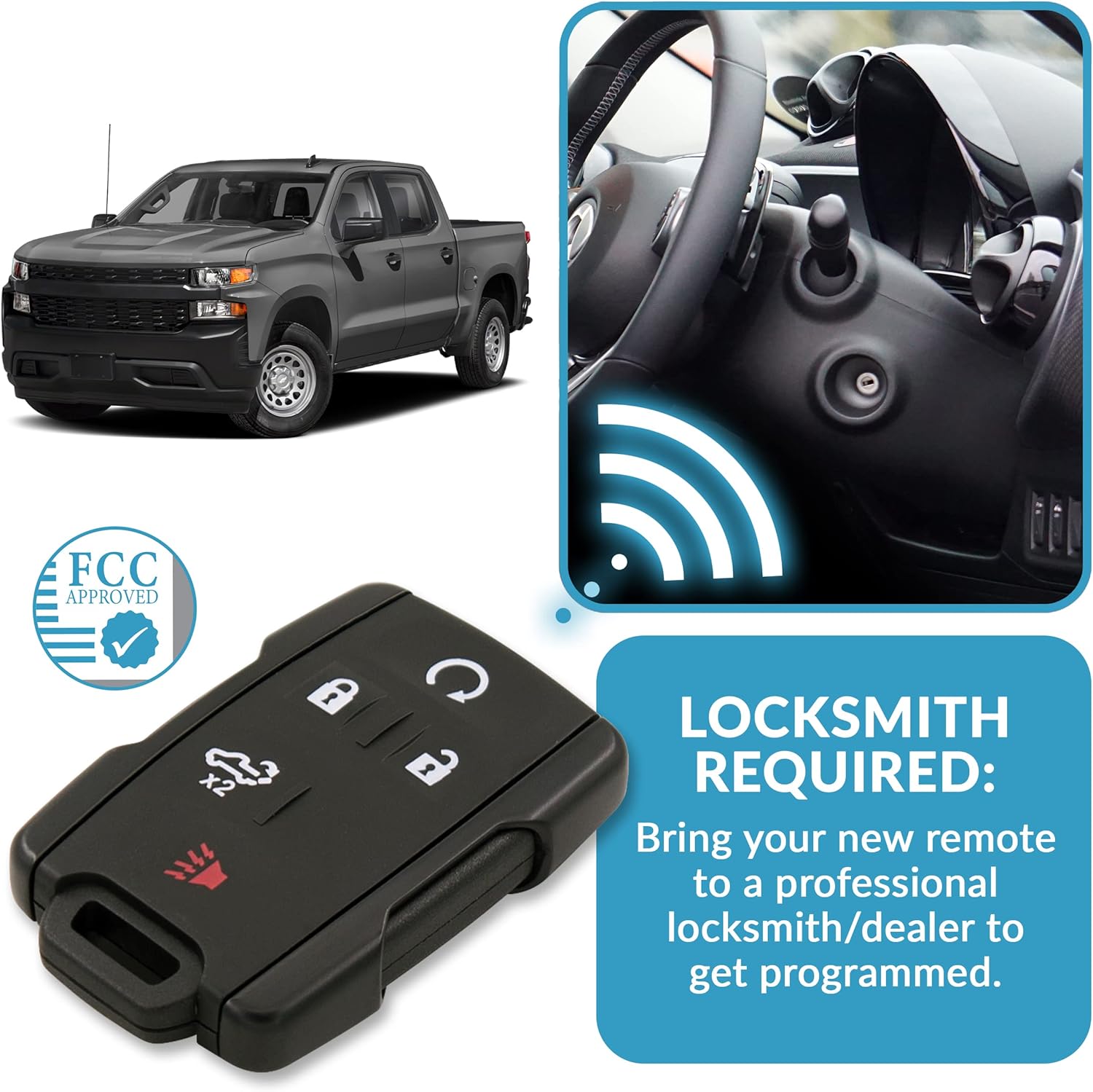 Keyless2Go Replacement for 5 Button Replacement Remote 433 Mhz for GM M3N-32337200 84209236 - 2 Pack