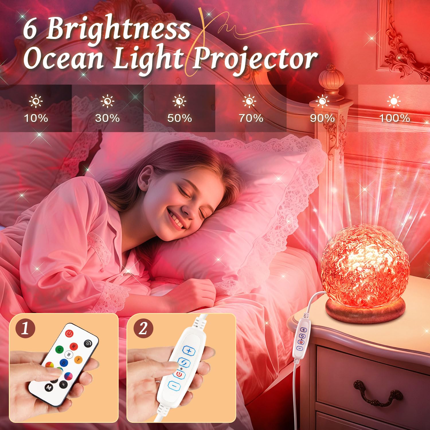 Trendy Valentines Day Gifts for Teen 18 Colors Northern Lights Projector Mood Lighting Dimmable Ocean Lamp Night Light — view 5