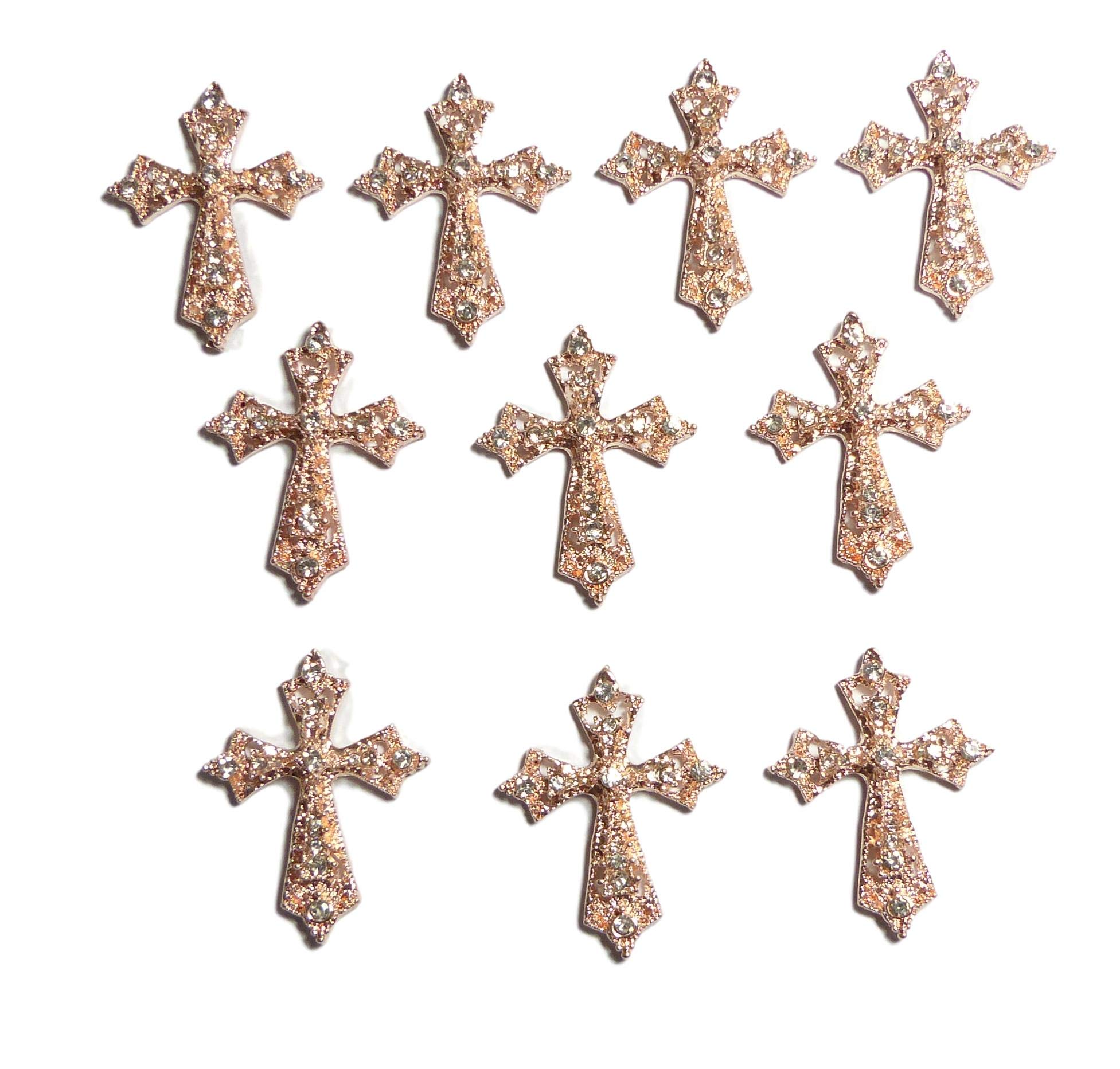 Syntego 10pcs Diamante Rhinestone Cross Embellishments Flat Back Crystal with Sparkly Grade A Rhinestones (Rose Gold)