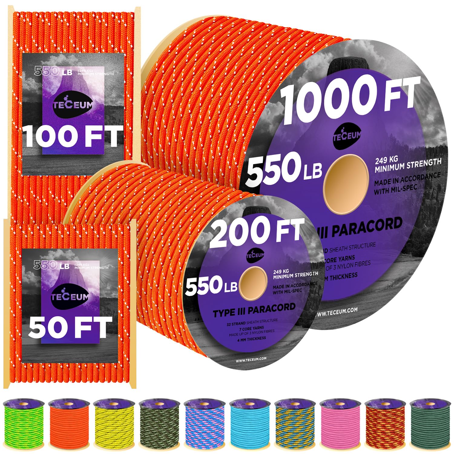 Reflective Paracord Rope 550lb 4mm – Glow para Cord – Camping Utility Rope