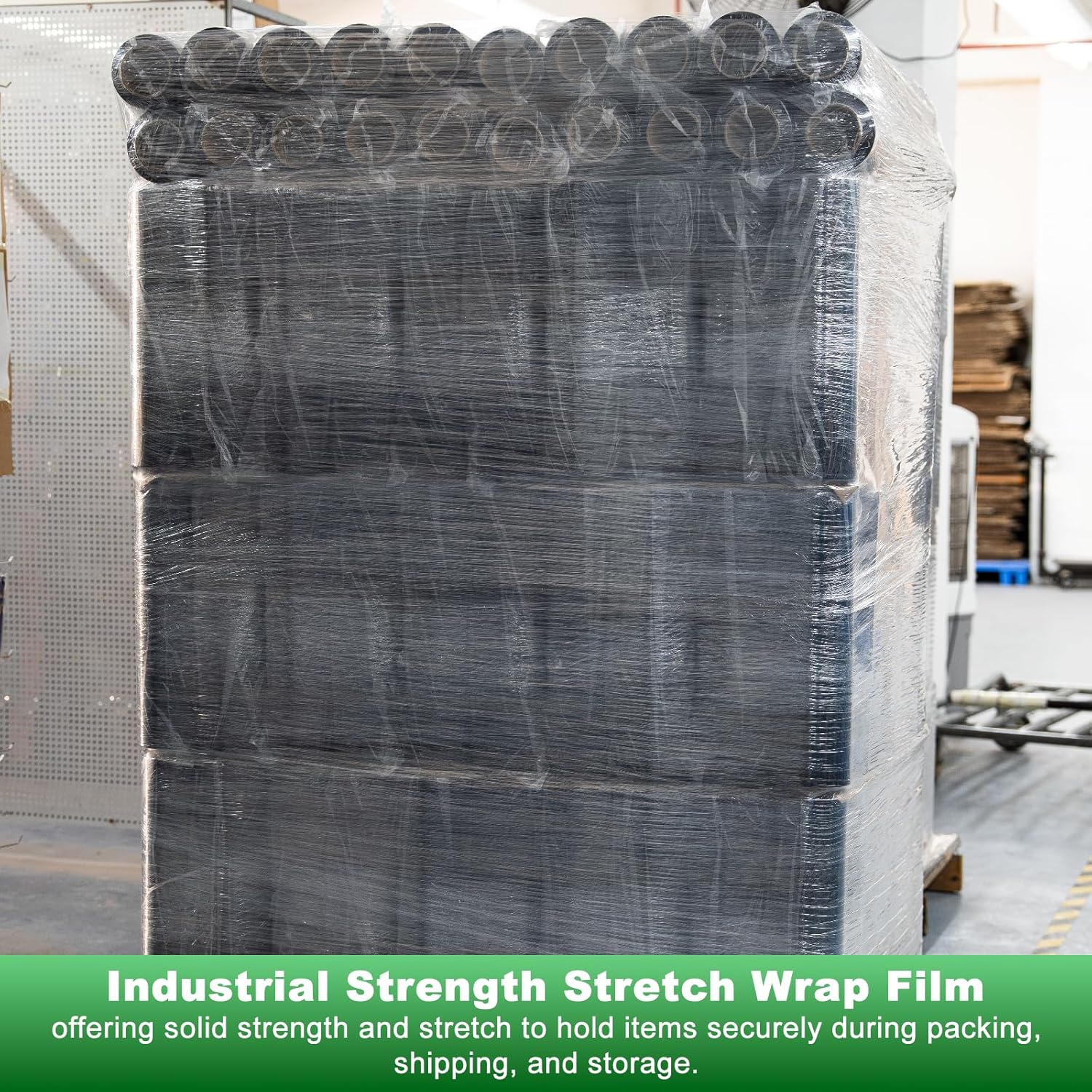Black Stretch Wrap 80 Gauge 15 Inch x 1000 ft, Industrial Strength Wrap Self-Adhering with Plastic Handle for Packing, Shipping, Moving & Pallet Bundling, 2 Pack