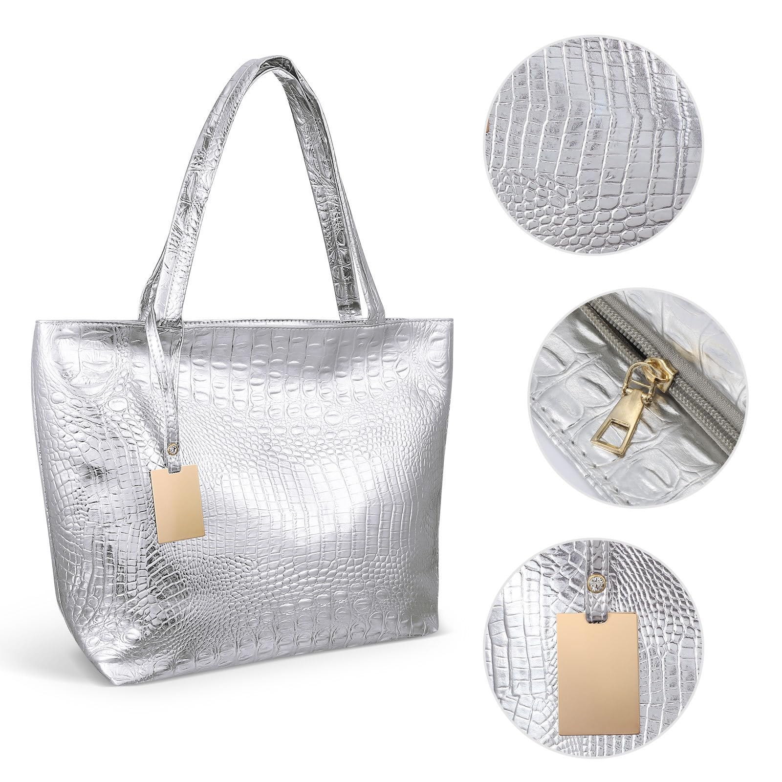 Bolso Tote Pequeño de Mujer Cremallera y Asas, Piel Sintética