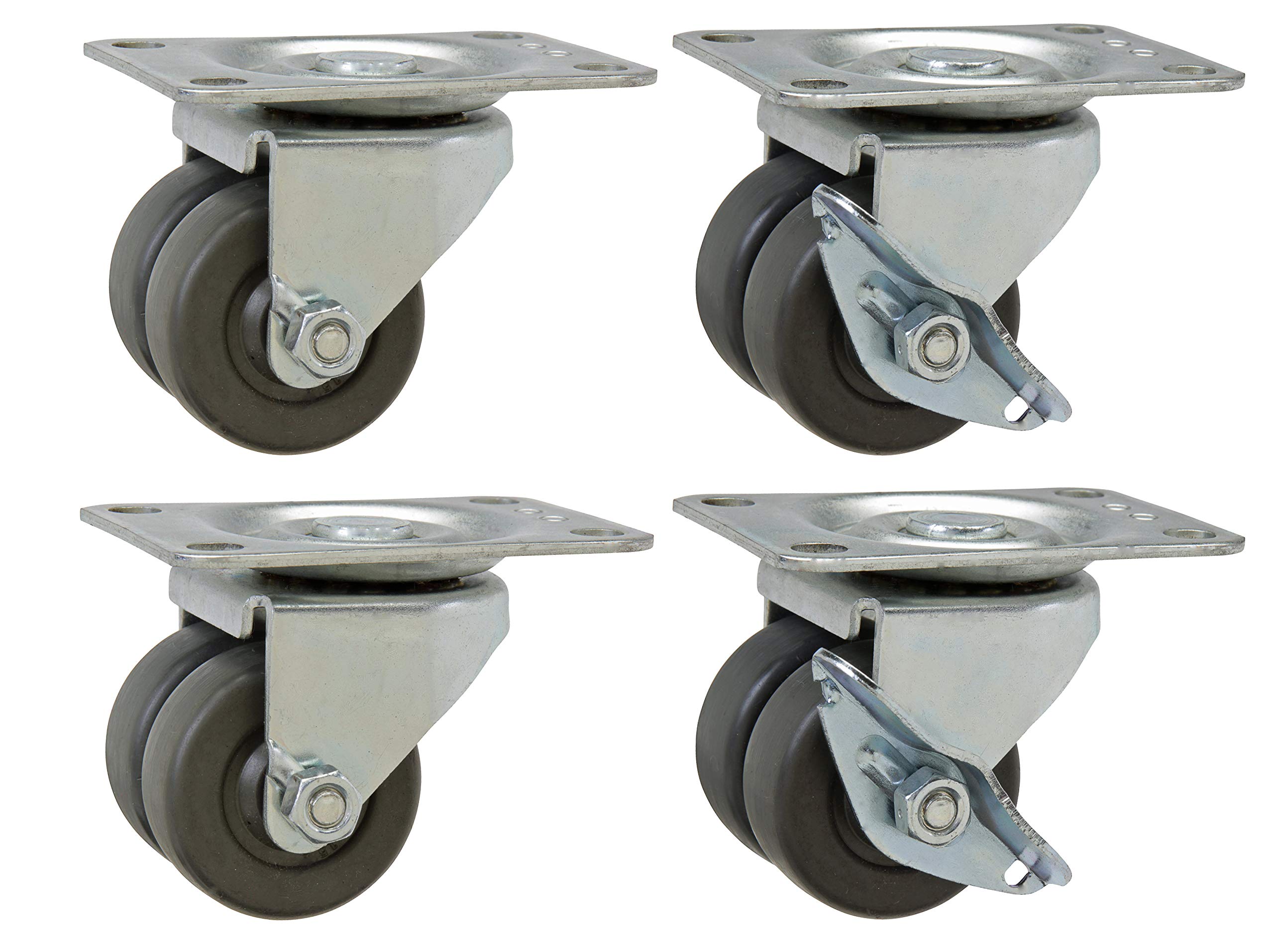 Caster Set of 4 | 2" Low Profile Casters | General Purpose Twin Wheel Polylefin