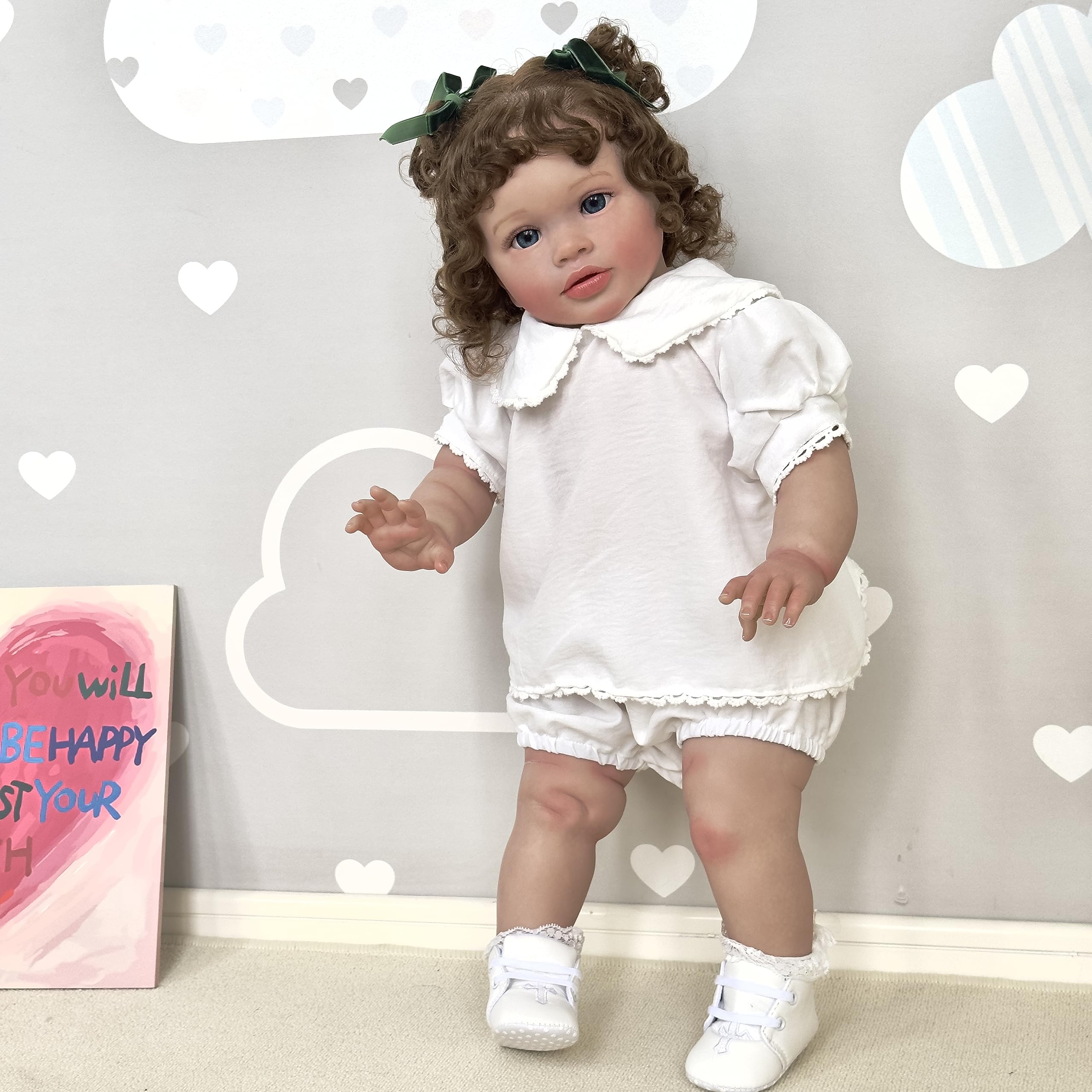 Pinky Reborn Huge Size White Outfit Sets 26 inch Reborn Toddler Girl Dolls Silicone Babies Lifelike Baby Girl Dolls with Rooted Hair Realistic Newborn Baby Doll Real Size Doll for Children — image 1