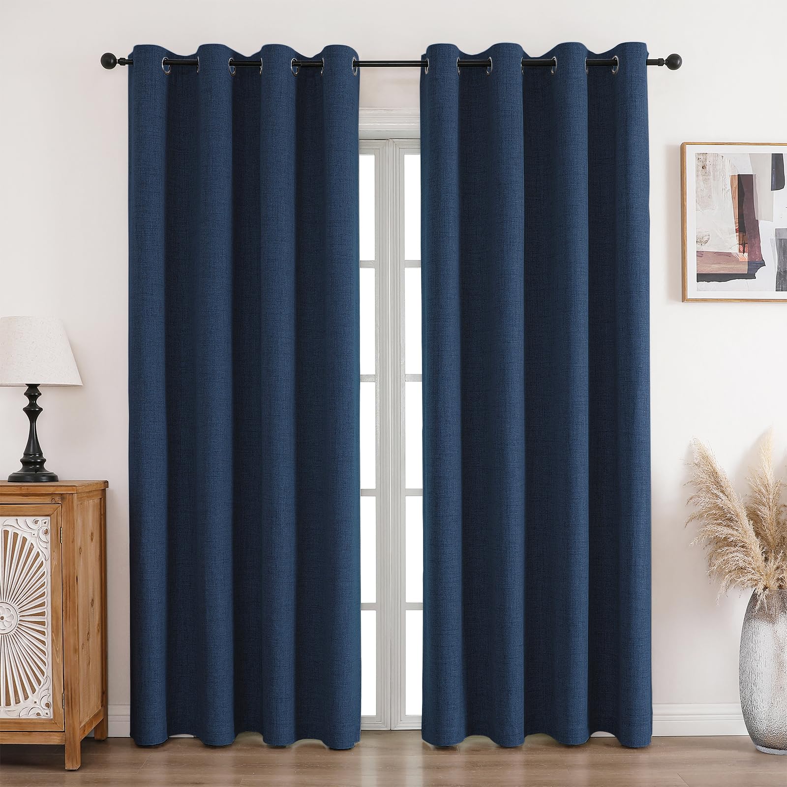 CUCRAF 100% Blackout Curtains Blue 108 Inch Drop 2 Panels Soft Texture Energy Saving Sun Blocking Thermal Eyelet Curtains for Bedroom Living Room 52 X 108 Inch