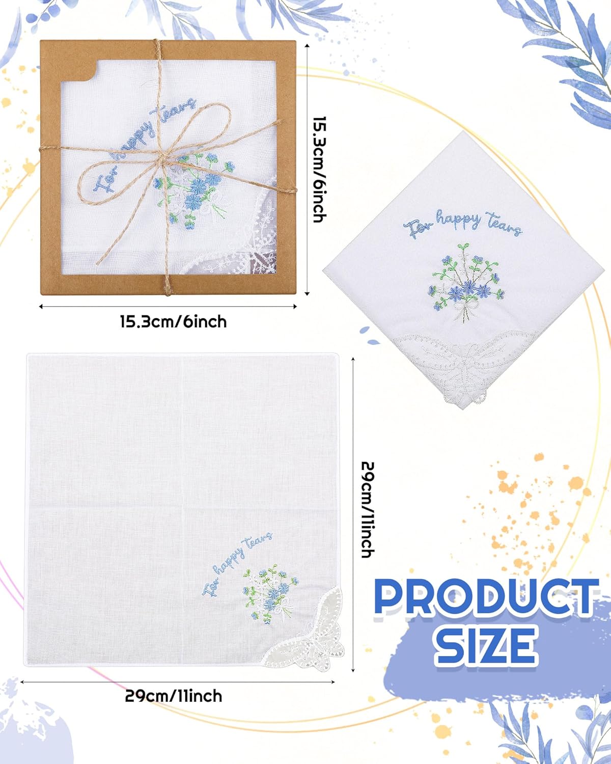 Kinlop 6/12 Pack Embroidered Wedding Happy Tears Handkerchiefs, 11"x11" Lace Handkerchiefs, Something Blue Gift for Bride - Image 3