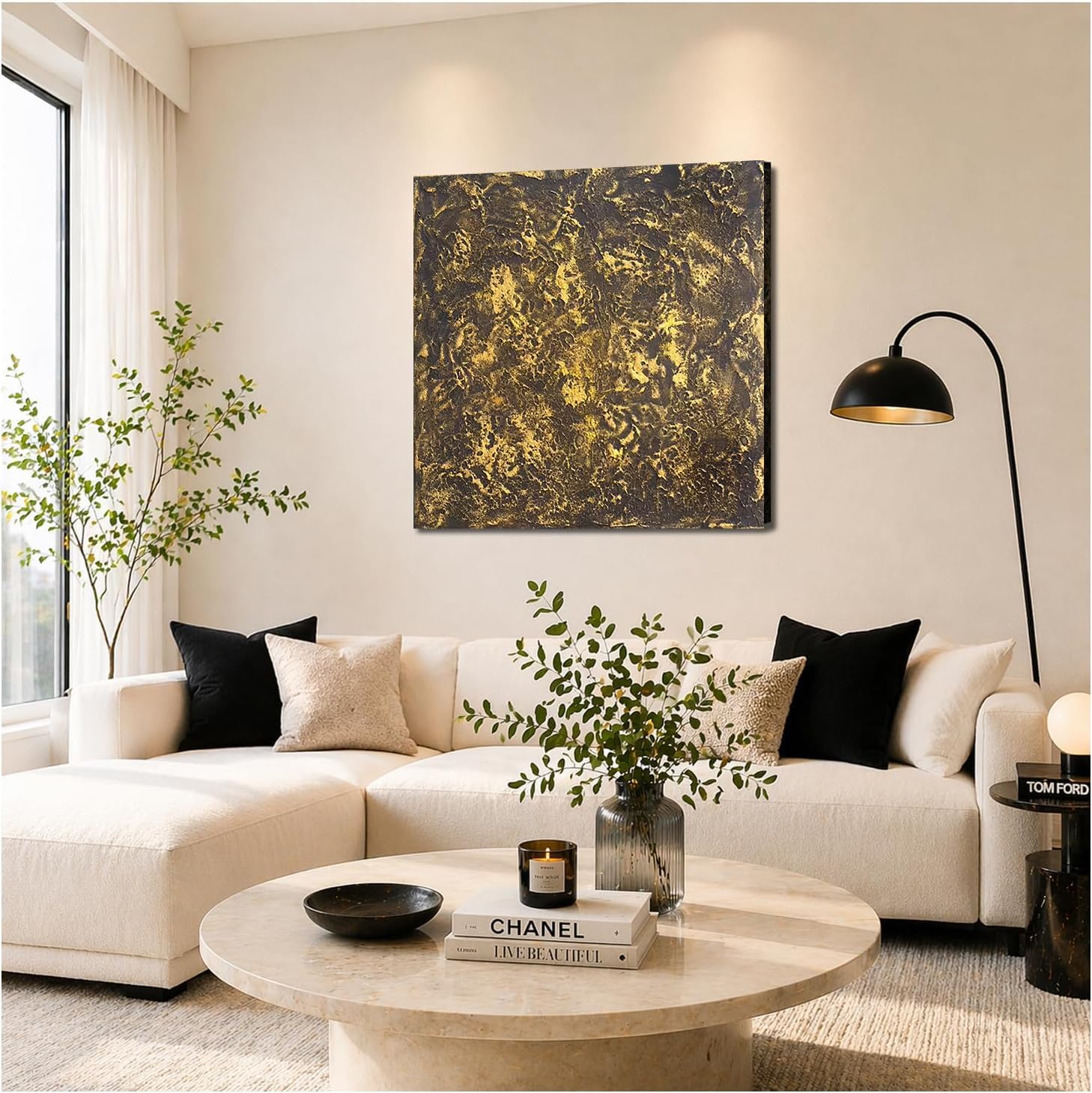 Rinsiken Hand Painted Large Black and White Abstract Wall Art 24x36 Inch Handmade Textured Canvas Modern Statement Painting for Living Room