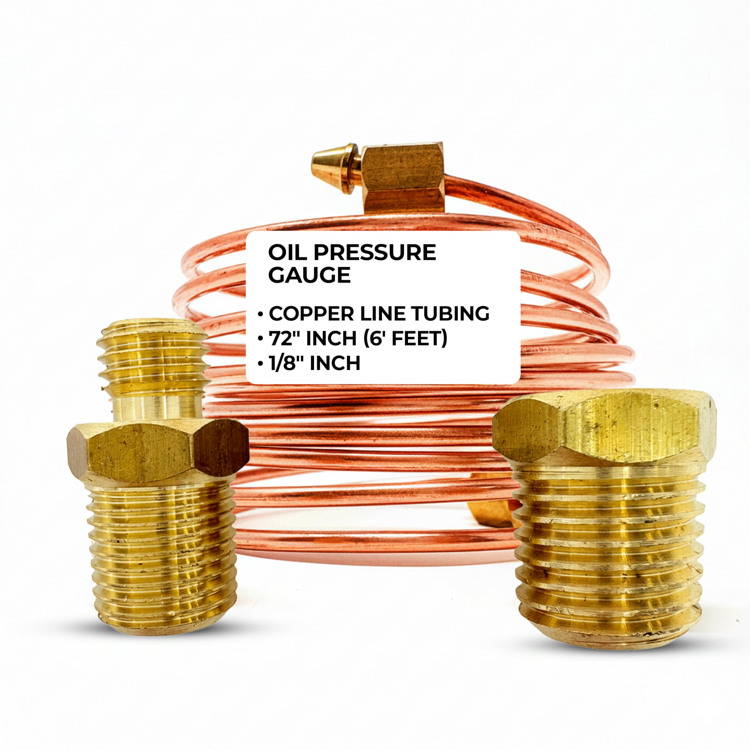 72" Mechanical Oil Pressure Gauge Line Copper Tubing Kit - Set of Copper Tube & Threaded Fitting Parts - Universal Fit for Car/Truck/Tractor Equipment