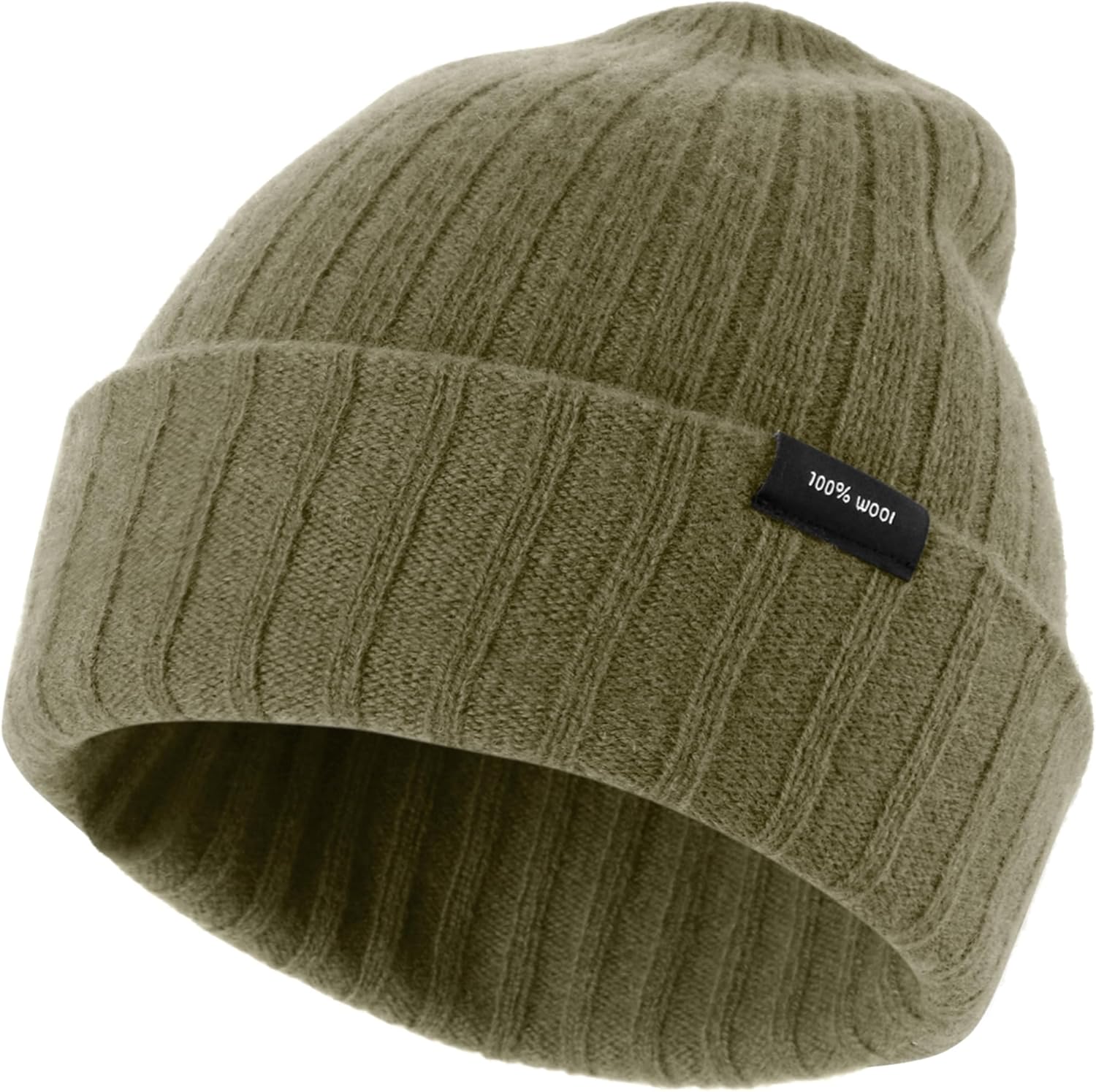 Ababalaya 100% Wool Beanie for Men Women Wool Warm Winter Hat Unisex Windproof Stretchy Knit Double Layer Cuffed Cap