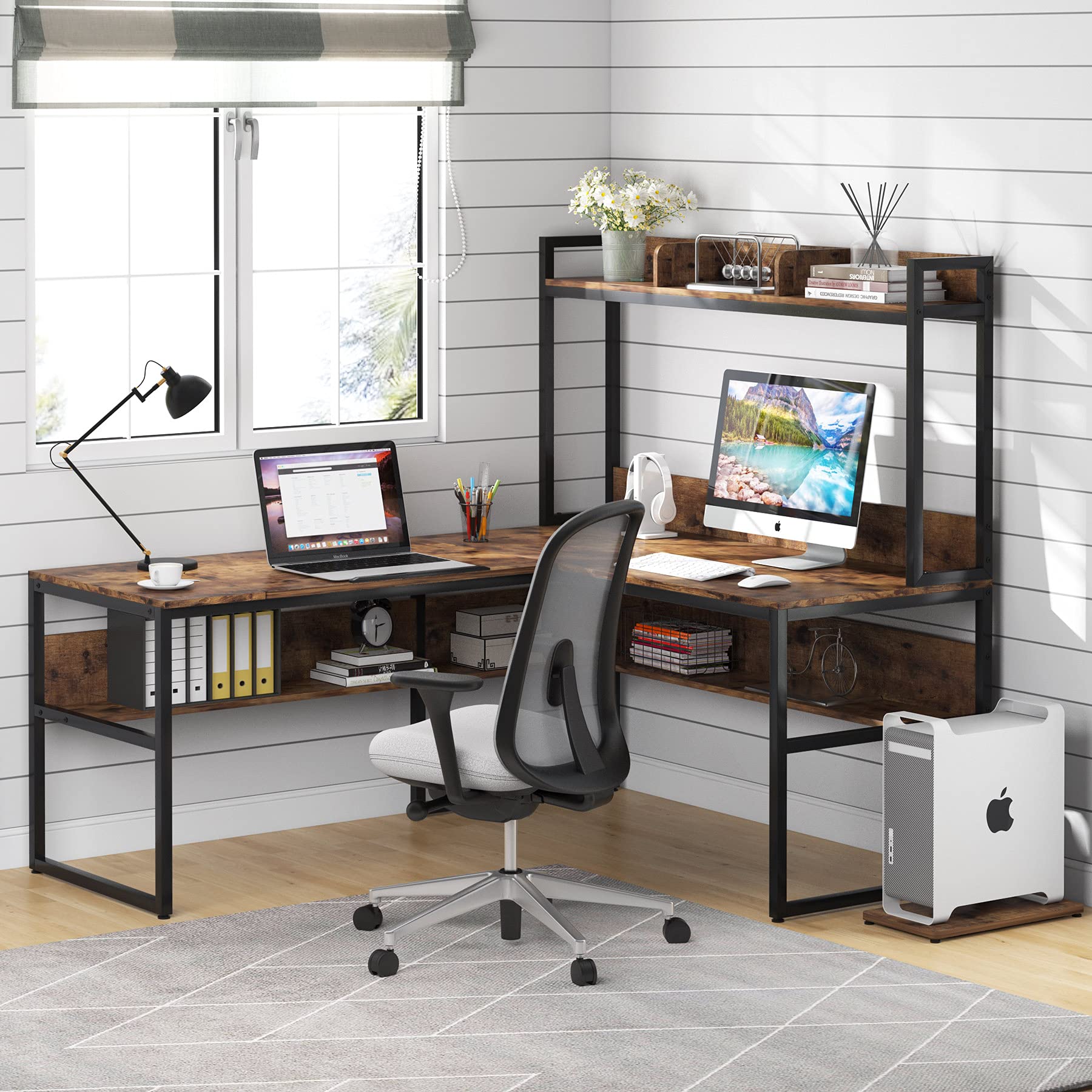 Tribesigns L Shaped Desk with Hutch and Storage Shelves, 65 inch LShaped Corner Computer Desk