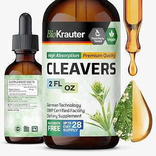 BioKrauter Cleavers Tincture for Lymphatic Drainage & Detox - Vegan 615mg Serving, Alcohol-Free 28-Day Supply