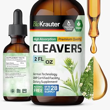 BIO KRAUTER Cleavers for Lymphatic Support - Pure Vegan Cleavers Lymphatic Drainage 615 mg per Serving 2 Fl.Oz 28-Day Supply - Supplement for Cleanse & Detox - Alcohol & Sugar Free