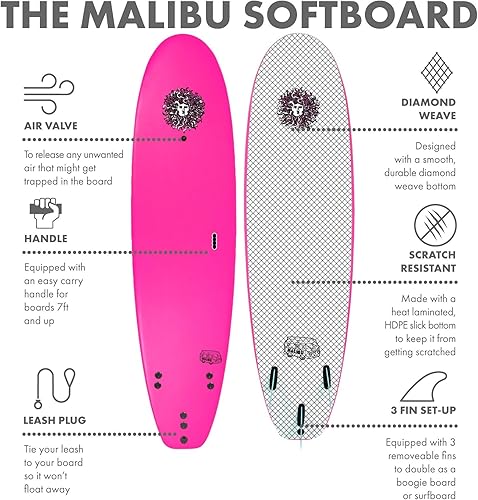 Miniatura 3 de Malibu Beginners - Tabla de surf para adultos y niños, tabla de surf suave con parte superior de espuma para playa de tablas de softboard, incluye