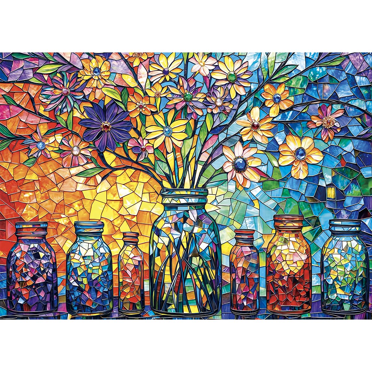 HUADADA Jigsaw Puzzles for Adults 1000 Piece Challenging Game 1000 Piece Jigsaw Puzzles for Adults Family Decoration Puzzle Gifts-Glass Flower