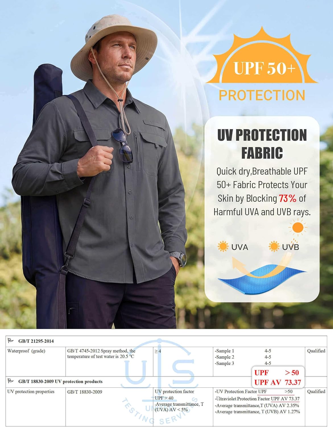 WULFUL Men's Sun Protection Fishing Shirts UPF 50+ UV Lightweight Quick Dry Cooling Button Down Shirts for Work Hiking Safari