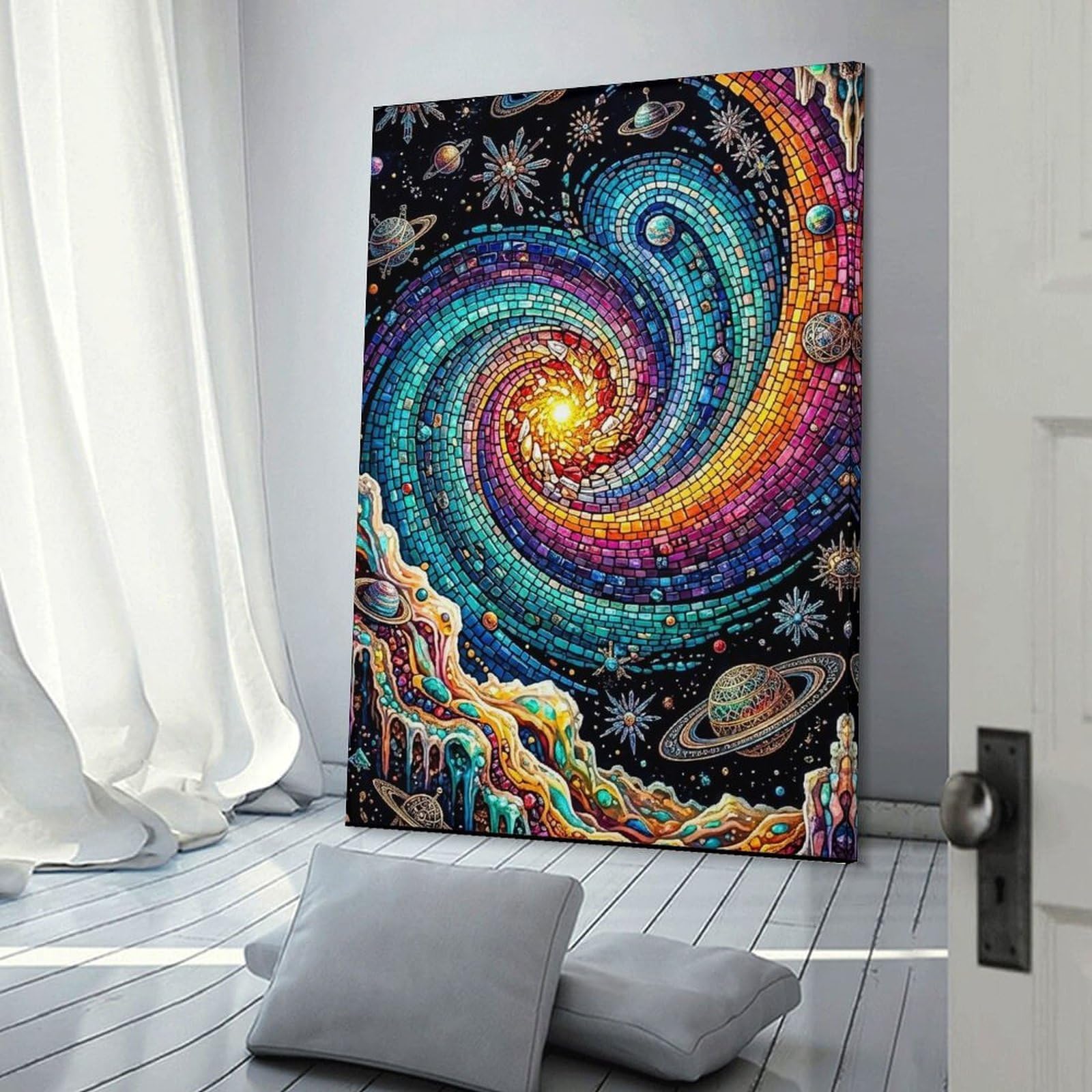 Junmoney Cosmic Swirl Mosaic Wall Art Print, 12x18inch(30x45cm), for Front Hall, Corridor Or Welcome Spaces, Wall Decor to Refresh Empty Corners